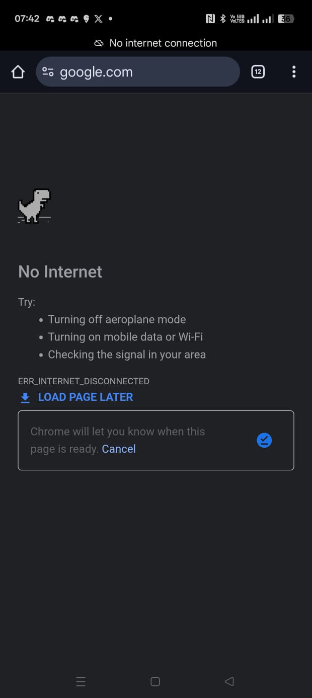 Screenshot of mobile trying to reconnect to the network